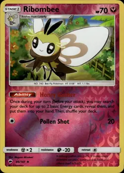 Ribombee Uncommon SM Burning Shadows 96/147 Fairy Reverse Holo Pokemon Card - Image 1