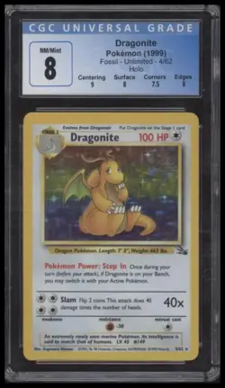 1999 FOSSIL DRAGONITE 4/62 NRMT-MT HOLO RARE CSG 8 POKEMON - Image 1