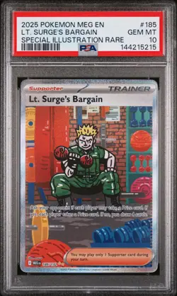 2025 Pokemon Mega Evolution Base #185 SIR Lt. Surge's Bargain PSA 10 Gem Mint - Image 1