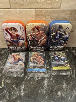 3x ONE PIECE TIN PROMO SET TS-02 THREE BROTHERS TINS AND PROMOS ONLY NO PACKS - Image 1