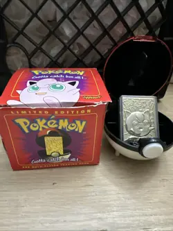 Pokemon Jigglypuff 23K Gold Plated Trading Card Ball and Box Burger King 1999 - Image 1