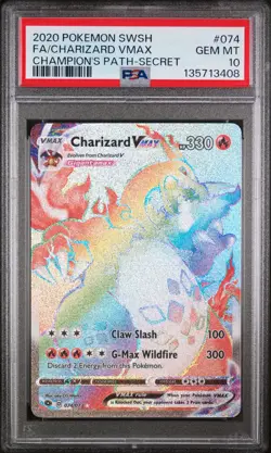 2020 POKEMON SWORD & SHIELD CHAMP'S PATH SECRET FULL ART/CHARIZARD VMAX PSA 10 - Image 1