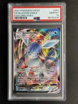 2021 Pokemon Sword & Shield Evolving Skies #041 Glaceon VMax Full Art PSA 10 - Image 1