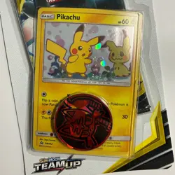 Pokemon TCG Sun & Moon Team Up Blister Pack Pikachu Holo Promo SM162 Coin - Image 4