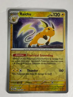 Pokemon TCG Paldean Fates Printer Hickey Error Reverse Holo Raichu 019/091 NM - Image 1
