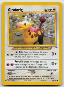 Pokemon Neo Destiny Girafarig Card 66/105 Regular Yuka Morii Vintage 66/105 - Image 1
