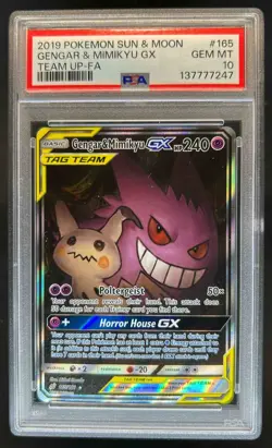 2019 Pokemon Sun & Moon Team Up Gengar Mimikyu #165/181 PSA 10 - Image 1