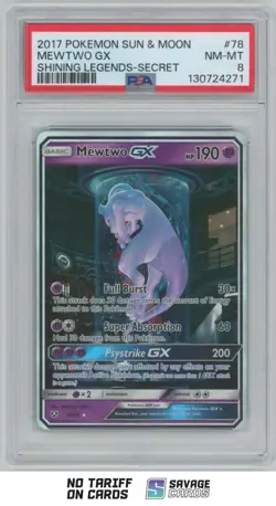 2017 Pokemon Sun & Moon - Shining Legends Secret Mewtwo-GX PSA 8 #78/73 - Image 1