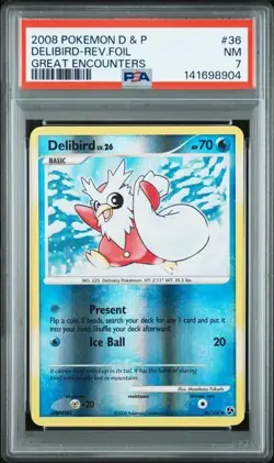 PSA 7 2008 POKEMON DIAMOND & PEARL GREAT ENCOUNTERS 36 DELIBIRD-REVERSE FOIL - Image 1
