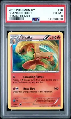 PSA 6 2015 POKEMON XY PRIMAL CLASH 28 BLAZIKEN-HOLO - Image 1