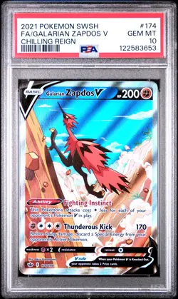 2021 POKEMON SWORD & SHIELD CHILLING REIGN FULL ART/GALARIAN ZAPDOS V PSA 10 - Image 1