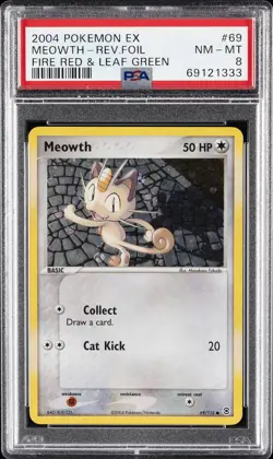 2004 POKEMON EX FIRE RED & LEAF GREEN #69 MEOWTH-REVERSE FOIL PSA 8 - Image 1