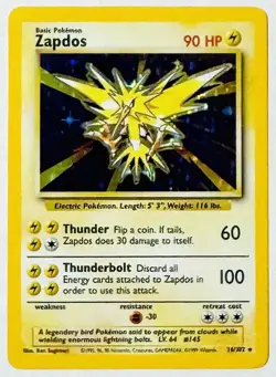 1999 Pokemon Base Set Unlimited 16/102 Zapdos Holo Rare NM !! - Image 1