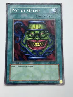 Yu-Gi-Oh! Pot Of Greed 1st Edition SD1-EN015, 1996 DAMAGED - Image 1