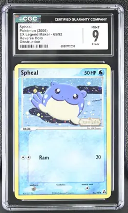 CGC 9 MINT Spheal 2006 EX Legend Maker 65/92 Reverse Holo Stamped Pokemon Card - Image 1