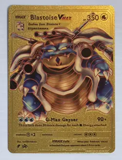 X 1 Pokemon Blastoise Vmax Gold Foil Fan Art Vinyl Textured Collector Card HP350 - Image 1