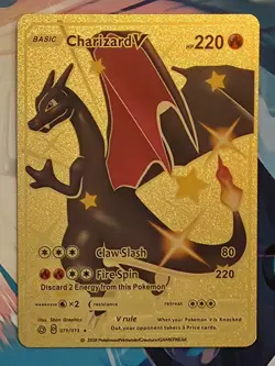 X 1 Gold Metal Charizard V HP220 Gold Metal Pokemon Card Collectible - Image 2