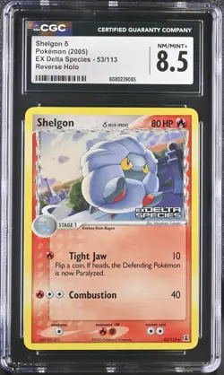 CGC 8.5 Shelgon 2005 EX Delta Species 53/113 Reverse Holo Stamped Pokemon Card - Image 1