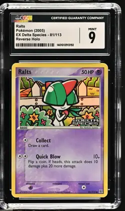 CGC Graded 9 Mint Ralts 81/113 Ex Delta Species Reverse Holo Pokemon Card - Image 1
