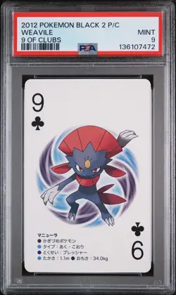 2012 POKEMON BLACK 2 PLAYING CARDS 9 OF CLUBS WEAVILE PSA 9 - Image 1