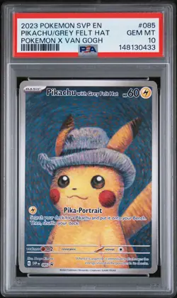 2023 POKEMON SVP EN-SV BLACK STAR PROMO #085 PIKACHU WITH GREY FELT HAT PSA 10 - Image 1