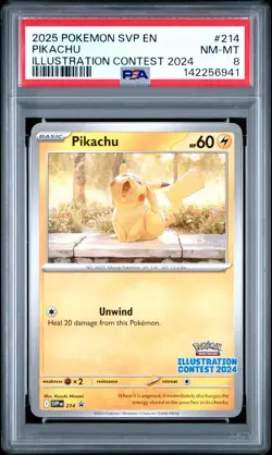 2025 POKEMON SVP EN-SV BLACK STAR PROMO ILLUSTRATION CONTEST 2024 PIKACHU PSA 8 - Image 1