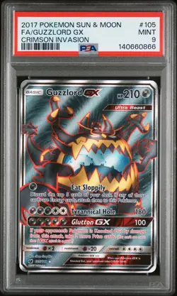 2017 POKEMON SUN & MOON CRIMSON INVASION #105 FULL ART/GUZZLORD GX PSA 9 - Image 1