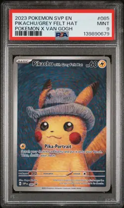 2023 POKEMON SVP EN-SV BLACK STAR PROMO #085 PIKACHU WITH GREY FELT HAT PSA 9 - Image 1