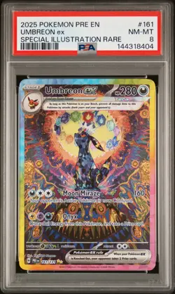 2025 POKEMON PRISMATIC EVOLUTIONS SPECIAL ILLUSTRATION RARE UMBREON EX PSA 8 - Image 1