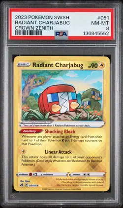 2023 POKEMON SWORD & SHIELD CROWN ZENITH #051 RADIANT CHARJABUG PSA 8 - Image 1