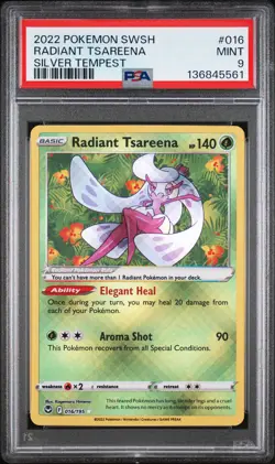 2022 POKEMON SWORD & SHIELD SILVER TEMPEST #016 RADIANT TSAREENA PSA 9 - Image 1