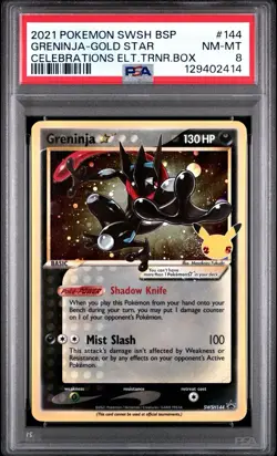 2021 Pokemon SWSH Black Star Promo Greninja Gold Star Celebrations #144 PSA 8 💫 - Image 1