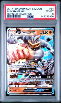 2017 POKEMON SUN & MOON BURNING SHADOWS #64 MACHAMP GX PSA 6 - Image 1