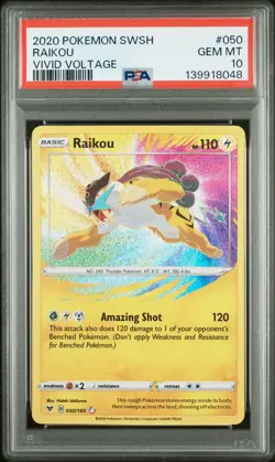 2020 POKEMON SWORD & SHIELD VIVID VOLTAGE #050 RAIKOU PSA 10 - Image 1