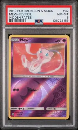 2019 POKEMON SUN & MOON HIDDEN FATES #32 MEW-REVERSE FOIL PSA 8 - Image 1
