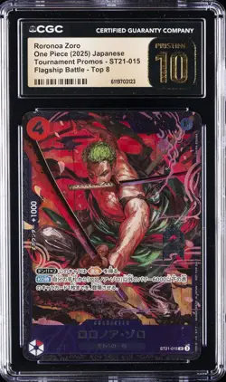 2025 ONE PIECE JPN TOURNAMENT PROMO TOP 8 #ST21-015 RORONOA ZORO CGC 10 PRISTINE - Image 1