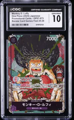 2025 ONE PIECE JPN BANDAI CARD GAMES FEST 25-26 #OP07-073 MONKEY D LUFFY CGC 10 - Image 1