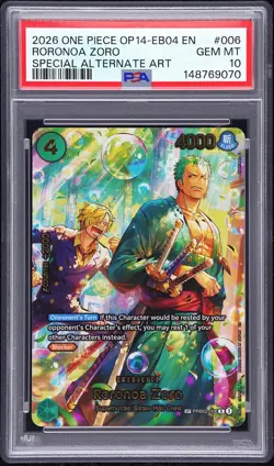 2026 ONE PIECE EB04-THE AZURE SEA'S SEVEN ALTERNATE ART #006 RORONOA ZORO PSA 10 - Image 1