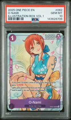 2025 ONE PIECE PROMOS ILLUSTRATION BOX VOL.1 #062 O-NAMI PSA 10 - Image 1