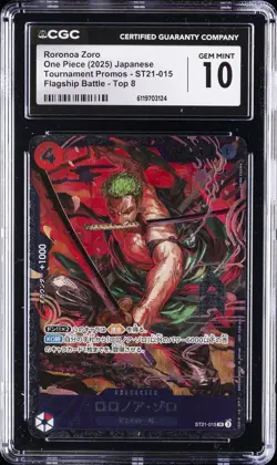 2025 ONE PIECE JAPANESE FLAGSHIP BATTLE TOP 8 #ST21-015 RORONOA ZORO CGC 10 - Image 1