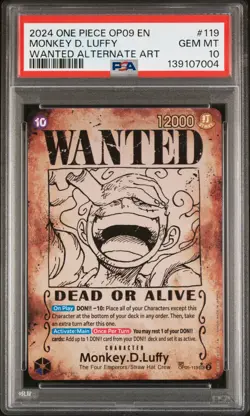 2024 ONE PIECE EMPERORS IN THE NEW WORLD WAMTED ALT ART MONKEY D. LUFFY PSA 10 - Image 1