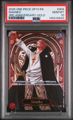 2025 ONE PIECE OP13-CARRYING ON HIS WILL 3RD ANV-GOLD #004 SHANKS PSA 10 - Image 1