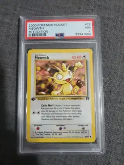 Meowth 62 1st Edition 2000 Team Rocket Pokemon Card Graded PSA 7 NM - Image 1