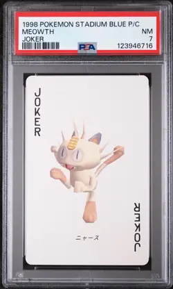 1998 POKEMON STADIUM BLUE VERSION PLAYING CARDS JOKER MEOWTH PSA 7 - Image 1