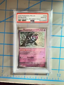 pokemon card Munkidori [Master Ball] #44 Pokemon Prismatic Evolutions psa 10 - Image 1