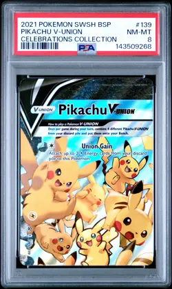 2021 POKEMON SWSH PROMO CELEBRATIONS COLLECTION #139 PIKACHU V-UNION PSA 8 - Image 1