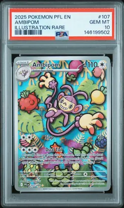 2025 POKEMON PFL EN-PHANTASMAL FLAMES ILLUSTRATION RARE #107 AMBIPOM PSA 10 - Image 1
