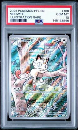 2025 POKEMON PFL EN-PHANTASMAL FLAMES ILLUSTRATION RARE #106 MEOWTH PSA 10 - Image 1