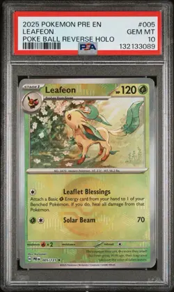 PSA 10 2025 POKEMON PRISMATIC EVOLUTIONS 005 LEAFEON POKE BALL REVERSE HOLO - Image 1