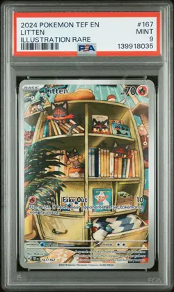 2024 POKEMON TEF EN-TEMPORAL FORCES ILLUSTRATION RARE #167 LITTEN PSA 9 - Image 1